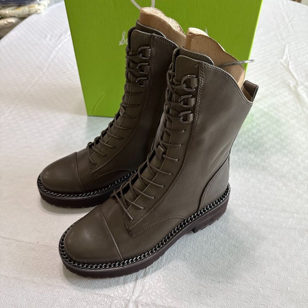 Sam Edelman Lenley Alpine Green Leather Combat Boots Size 6